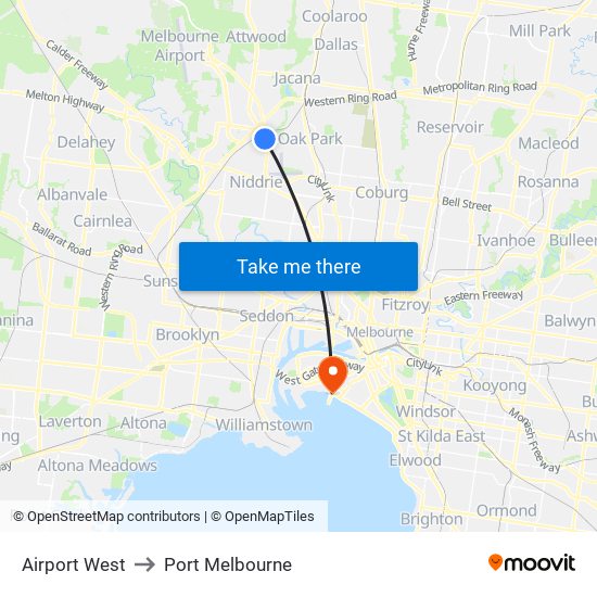 Airport West to Port Melbourne map