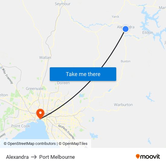 Alexandra to Port Melbourne map