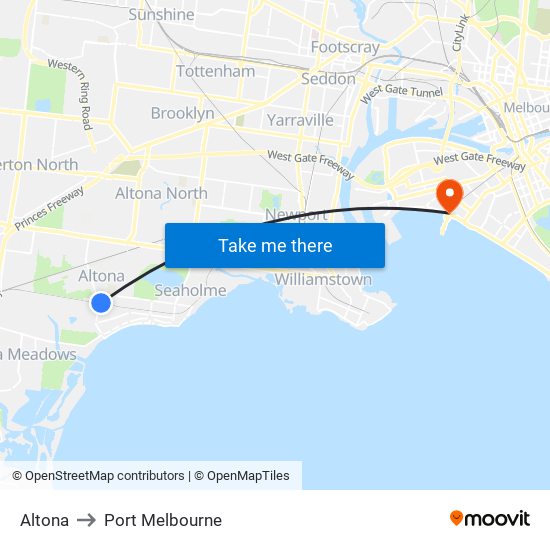 Altona to Port Melbourne map