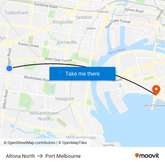 Altona North to Port Melbourne map