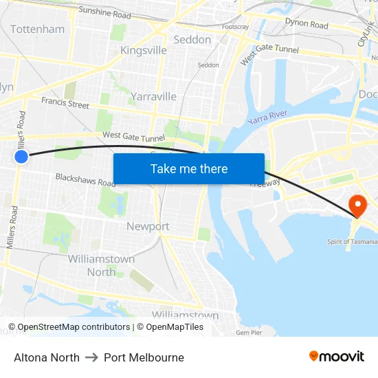 Altona North to Port Melbourne map