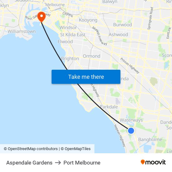 Aspendale Gardens to Port Melbourne map