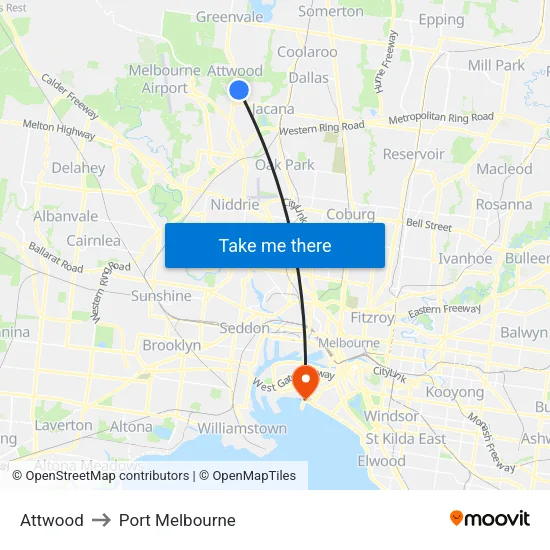 Attwood to Port Melbourne map