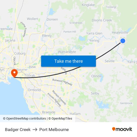 Badger Creek to Port Melbourne map