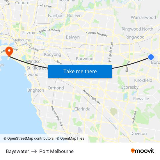 Bayswater to Port Melbourne map