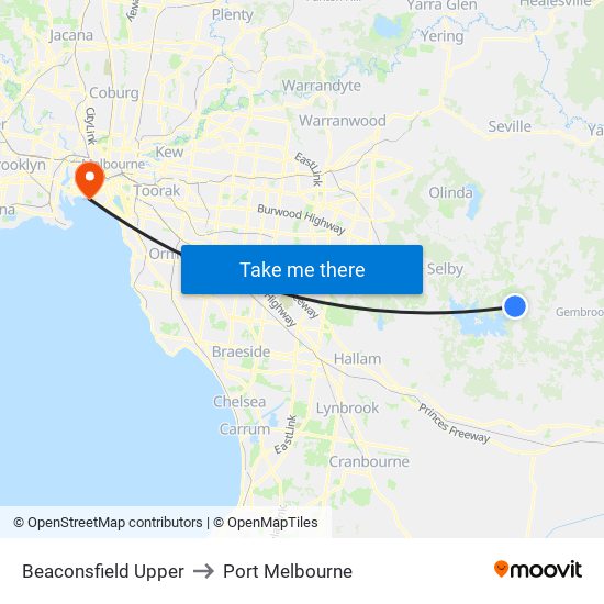 Beaconsfield Upper to Port Melbourne map