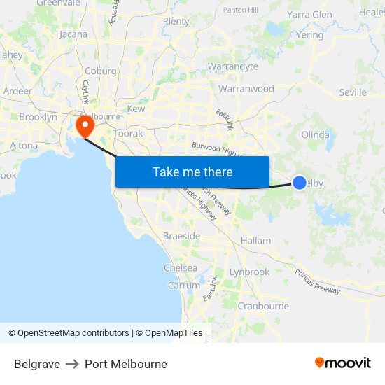 Belgrave to Port Melbourne map