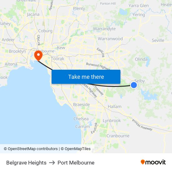 Belgrave Heights to Port Melbourne map