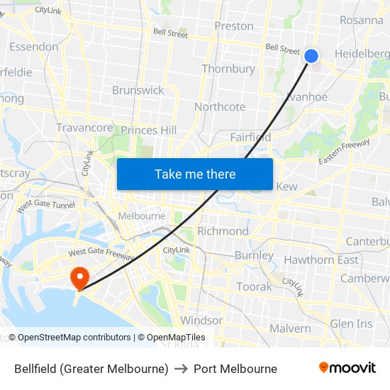 Bellfield (Greater Melbourne) to Port Melbourne map