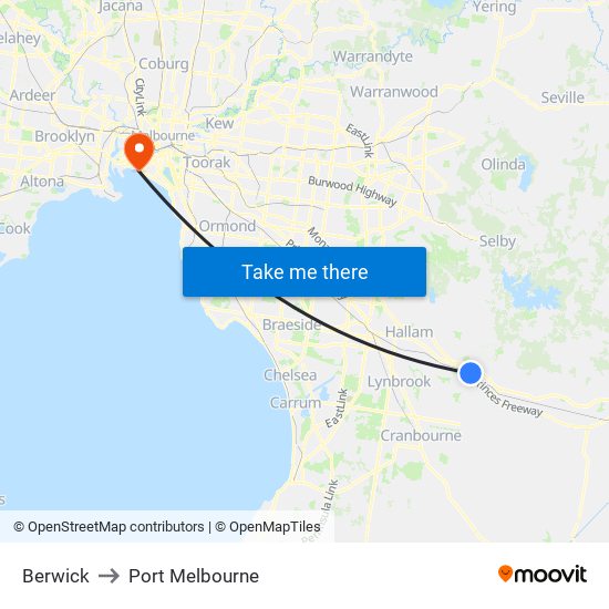 Berwick to Port Melbourne map