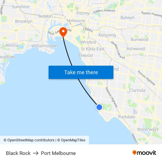 Black Rock to Port Melbourne map