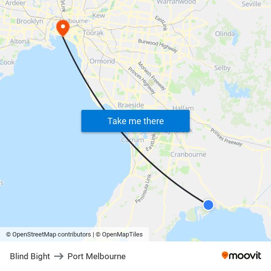 Blind Bight to Port Melbourne map
