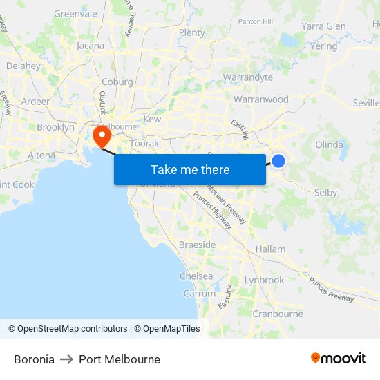 Boronia to Port Melbourne map