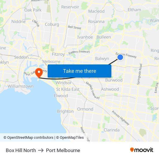 Box Hill North to Port Melbourne map