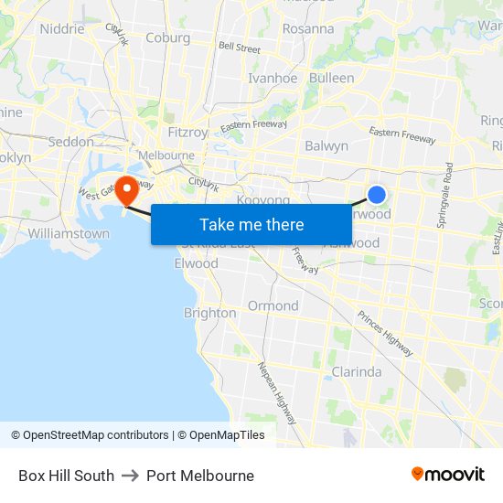 Box Hill South to Port Melbourne map