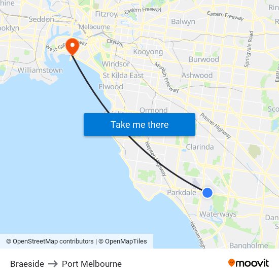 Braeside to Port Melbourne map