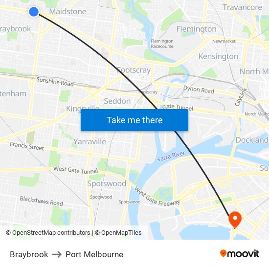 Braybrook to Port Melbourne map