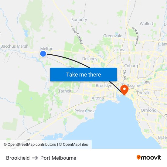 Brookfield to Port Melbourne map