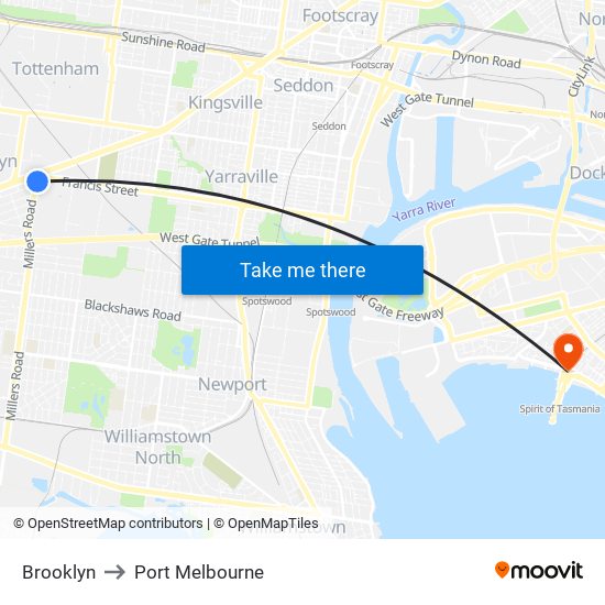 Brooklyn to Port Melbourne map