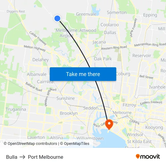 Bulla to Port Melbourne map