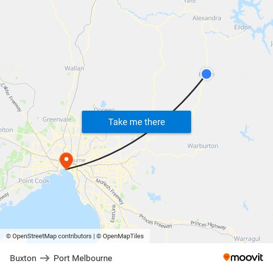 Buxton to Port Melbourne map