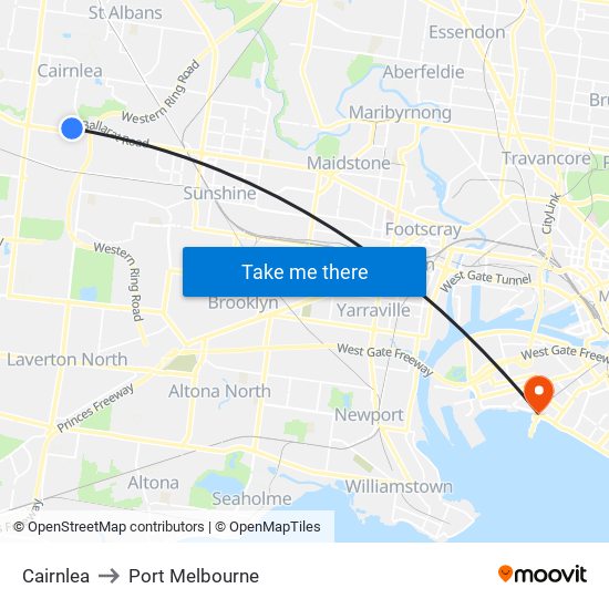 Cairnlea to Port Melbourne map