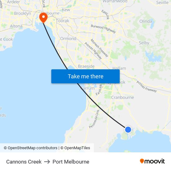 Cannons Creek to Port Melbourne map