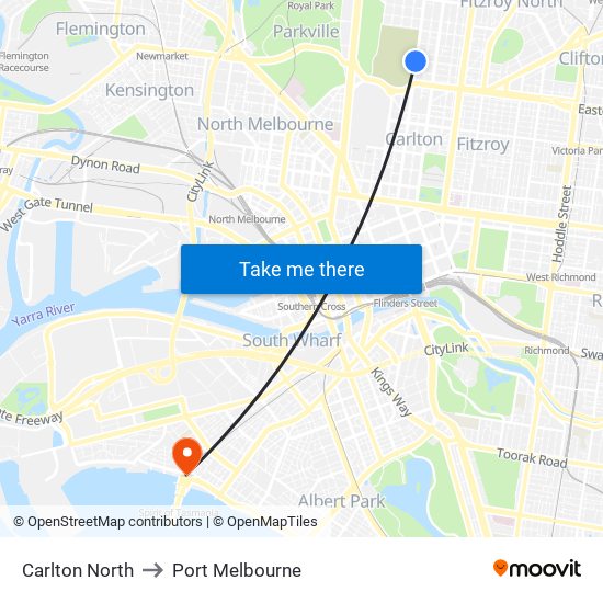 Carlton North to Port Melbourne map