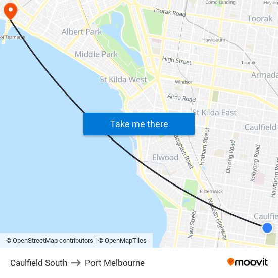 Caulfield South to Port Melbourne map