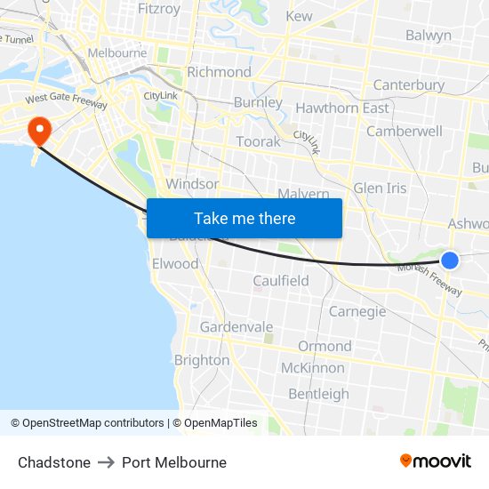 Chadstone to Port Melbourne map