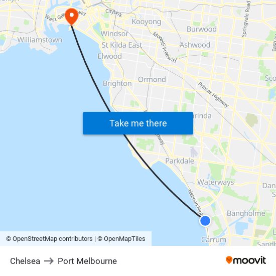 Chelsea to Port Melbourne map