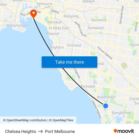 Chelsea Heights to Port Melbourne map
