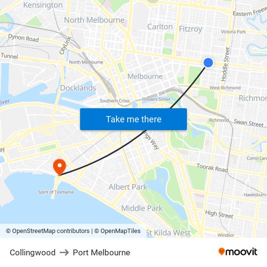 Collingwood to Port Melbourne map