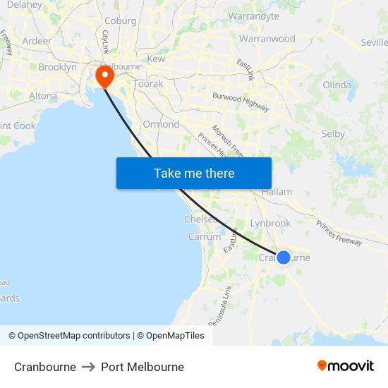 Cranbourne to Port Melbourne map