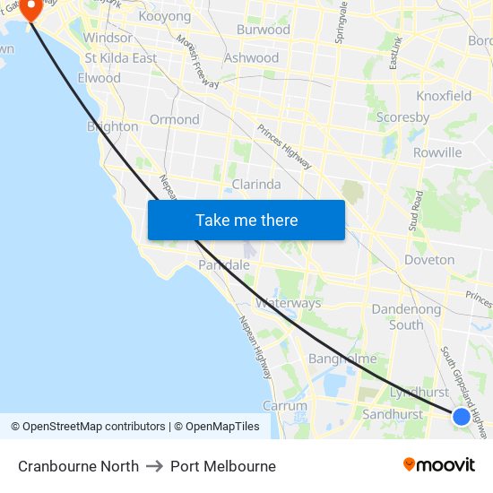 Cranbourne North to Port Melbourne map