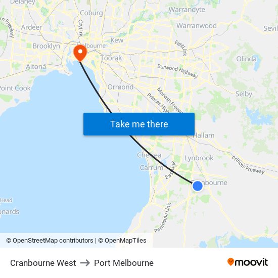 Cranbourne West to Port Melbourne map