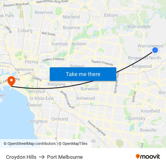 Croydon Hills to Port Melbourne map