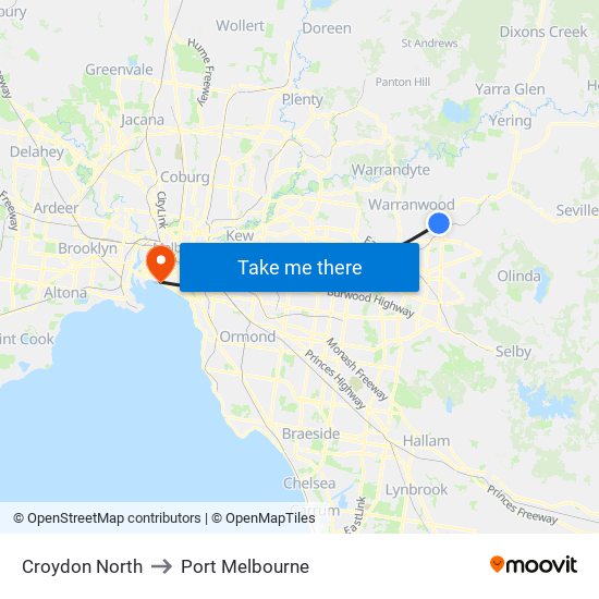 Croydon North to Port Melbourne map