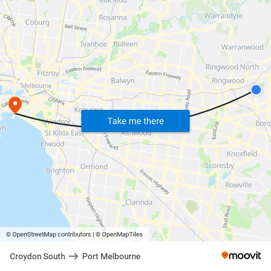 Croydon South to Port Melbourne map