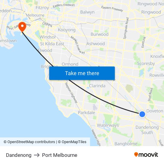 Dandenong to Port Melbourne map