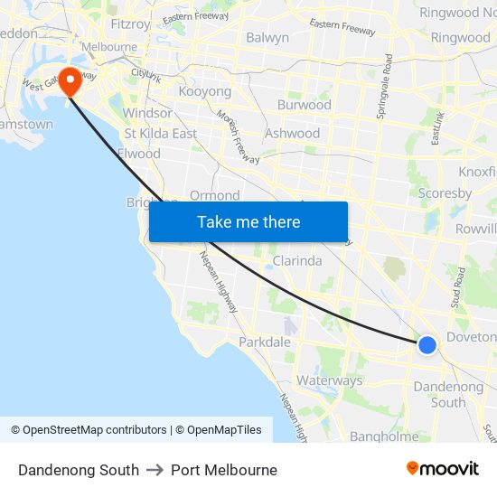 Dandenong South to Port Melbourne map