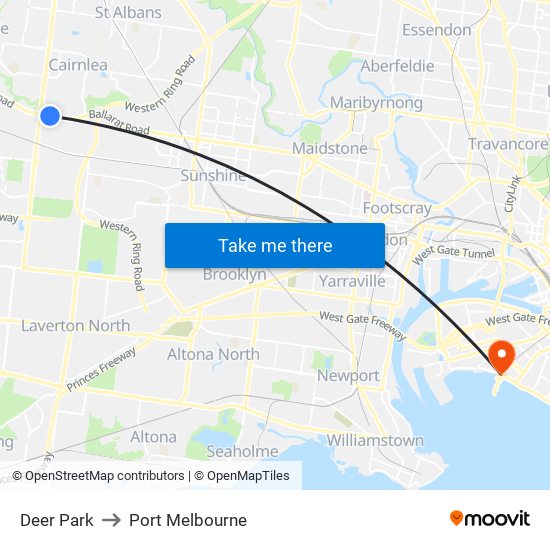 Deer Park to Port Melbourne map