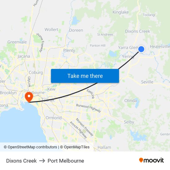 Dixons Creek to Port Melbourne map