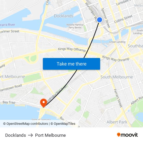 Docklands to Port Melbourne map