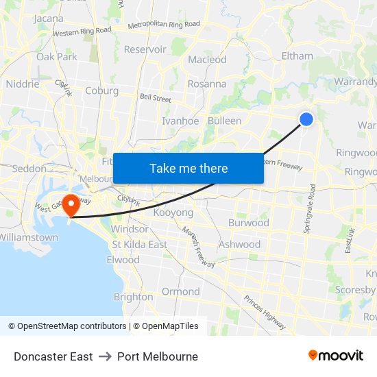 Doncaster East to Port Melbourne map