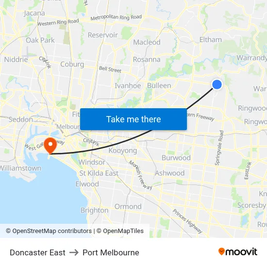 Doncaster East to Port Melbourne map