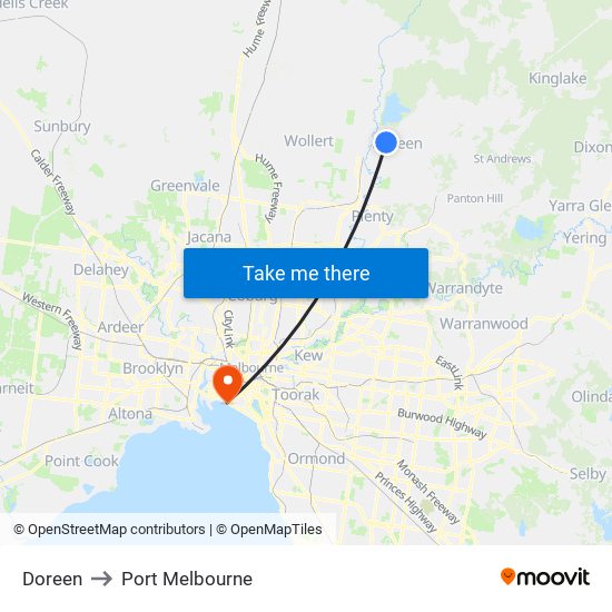 Doreen to Port Melbourne map