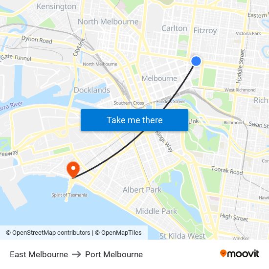 East Melbourne to Port Melbourne map