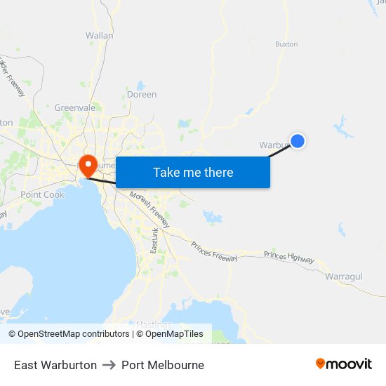 East Warburton to Port Melbourne map