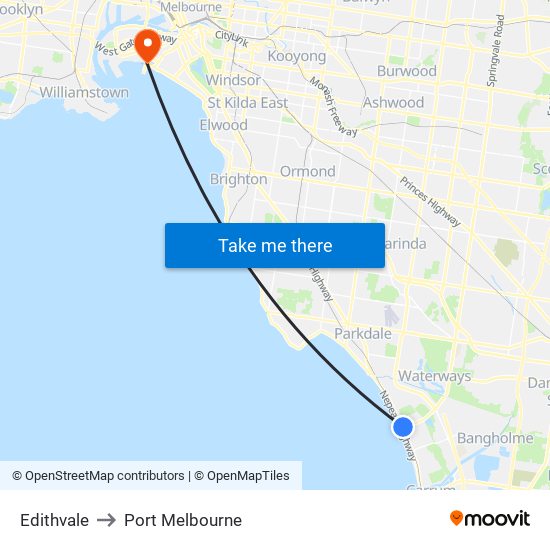 Edithvale to Port Melbourne map